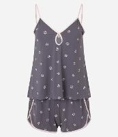 Pijama Short Doll com Estampa de Flor e Viés Contrastante - 1