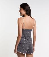 Pijama Short Doll com Estampa de Flor e Viés Contrastante - 2