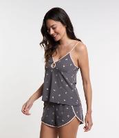 Pijama Short Doll com Estampa de Flor e Viés Contrastante - 3