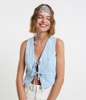 Colete Cropped em Jeans com Lacinhos Frontais - 1