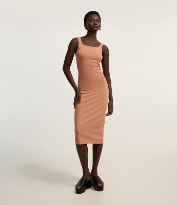 Vestido Midi em Algodão com Decote Quadrado