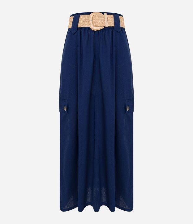 Saia Midi em Viscolinho Com Cinto de Ráfia e Bolsos Cargos - 1