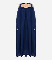 Saia Midi em Viscolinho Com Cinto de Ráfia e Bolsos Cargos - 1