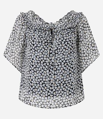 Blusa Texturizada em Chiffon com Babado e Estampa Corações