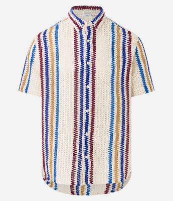 Camisa em Crochê Rustico com Textura e Listras Contrastantes