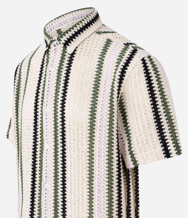 Camisa em Crochê Rustico com Textura e Listras Contrastantes - 1