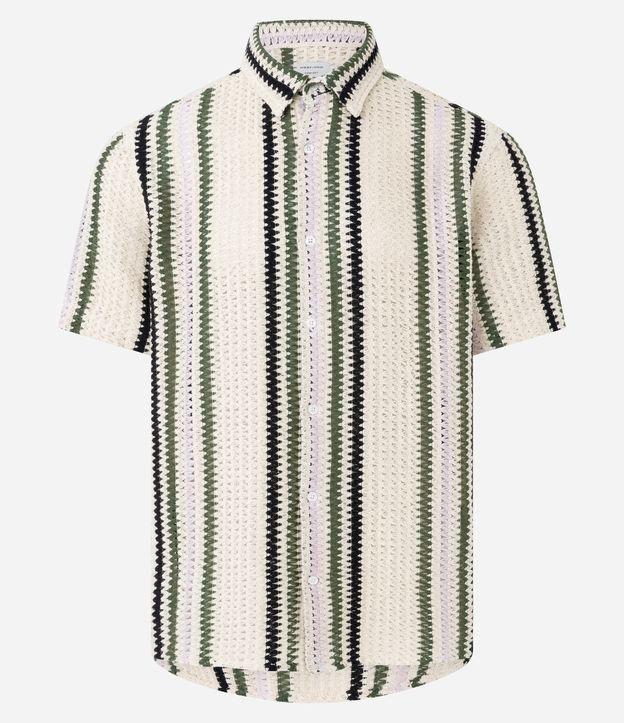 Camisa em Crochê Rustico com Textura e Listras Contrastantes - 2