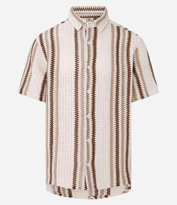 Camisa em Crochê Rustico com Textura e Listras Contrastantes