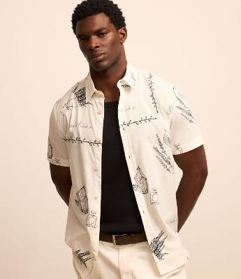 Camisa Regular em Voil com Estampa Ícones em Fine Line e Lettering