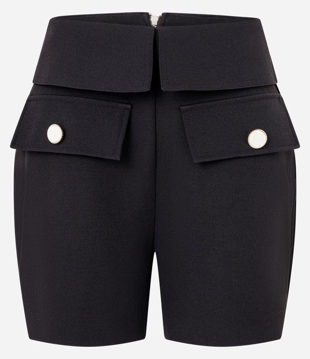 Short Reto Cintura Alta em Alfaiataria Cós com Lapela e Bolso Cargo com Botão - 1