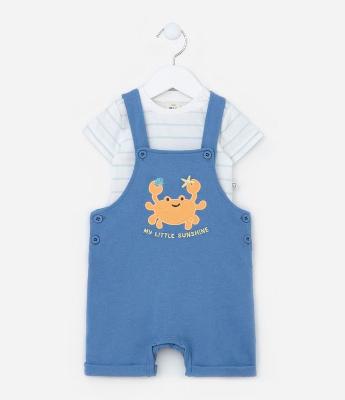 Conjunto Infantil com Bordado Siri Sorridente -Tam 0 a 18 meses