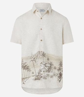 Camisa Regular em Voil com Estampa de Cenário