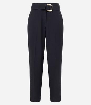 Calça Reta Alfaiatada com Cinto de Fivela Metalizada