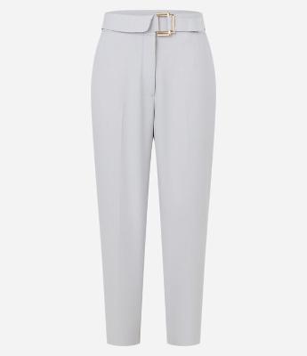 Calça Reta Alfaiatada com Cinto de Fivela Metalizada