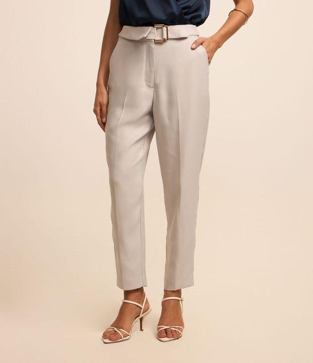 Calça Reta Alfaiatada com Cinto de Fivela Metalizada - 3