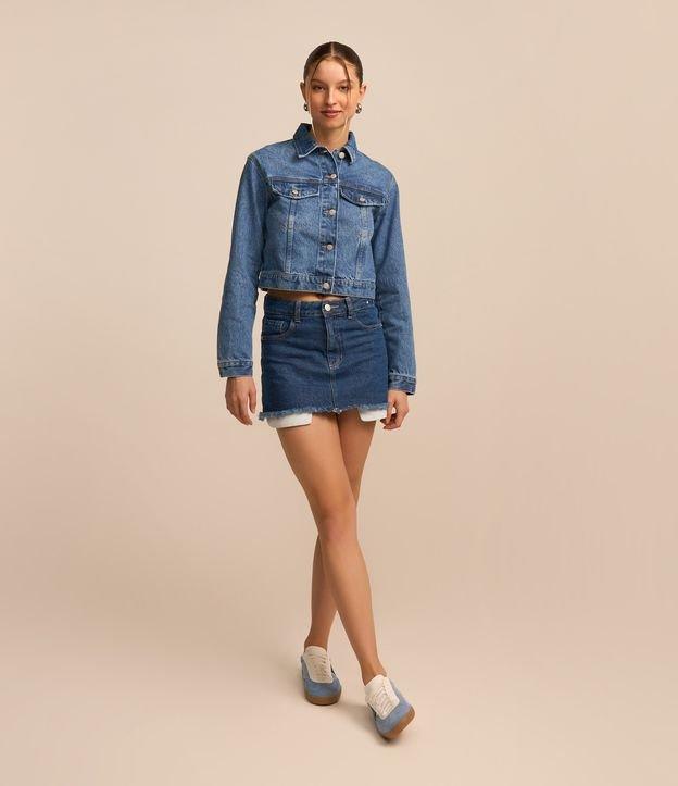 Saia Curta em Jeans com Forro de Bolso Aparente - 1