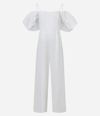 Macacão em Crepe com Manga Bufante e Alça