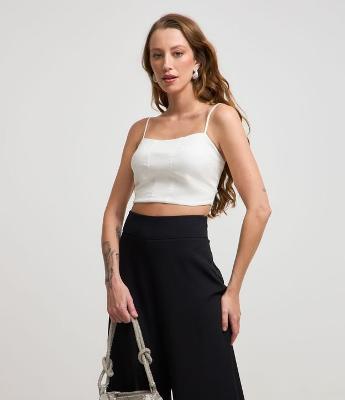 Blusa Cropped de Alça em Bengaline com Recortes