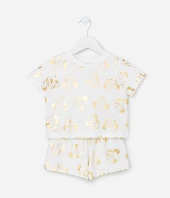 Conjunto Infantil com Estampa da Minnie em Foil - Tam 1 a 5 Anos