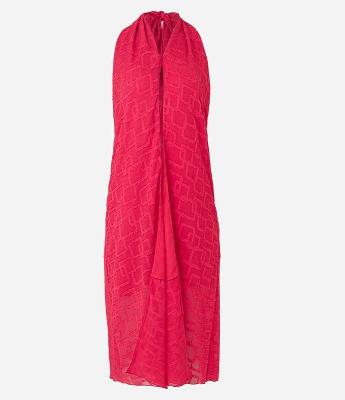 Túnica Longa Frente Única em Chiffon com Textura Jacquard