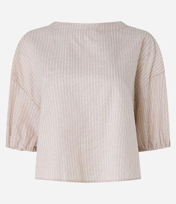 Blusa em Tricoline Listrado com Fio Tinto e Amarração nas Costas