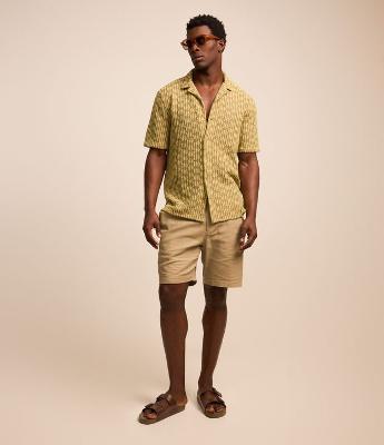 Bermuda Reta em Algodão e Linho com Textura