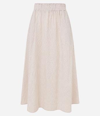 Saia Evasê em Tricoline Listrado com Fio Tinto