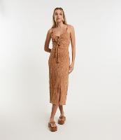 Vestido New Midi Texturizado com Fenda e Aviamentos na Alça - 1