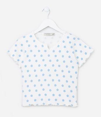 Blusa Curta Infantil com Estampa de Mini Florzinhas - Tam 5 a 14 Anos