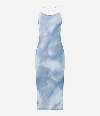 Vestido New Midi em Tule com Manchado Abstrato e Glitter Flocado