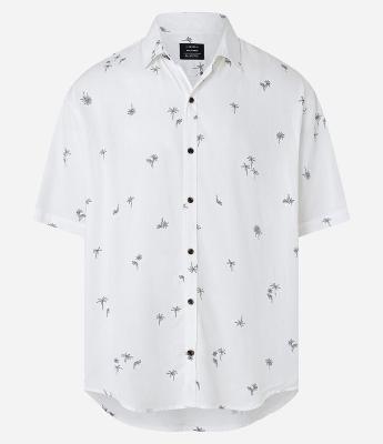 Camisa Relaxed em Viscose com Estampa de Mini Coqueiros