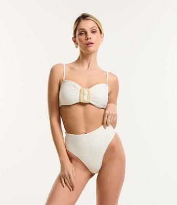 Biquíni Calcinha Hot Pants em Poliamida com Detalhe Metalizado