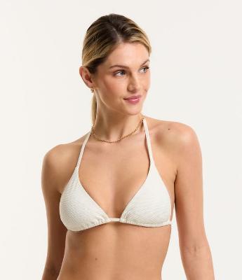 Biquíni Top Cortininha em Poliamida com Detalhe Metalizado