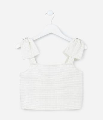 Blusa Cropped Infantil Texturizada com Laços - Tam 5 a 14 Anos