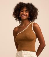 Blusa em Tricô com Um Ombro Só e Viés Contrastante - 2