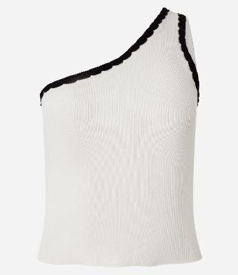 Blusa em Tricô com Um Ombro Só e Viés Contrastante