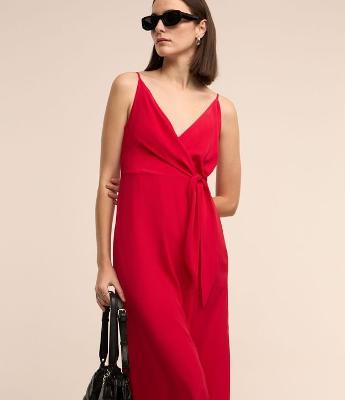 Vestido Midi em Crepe com Transpasse com Amarração