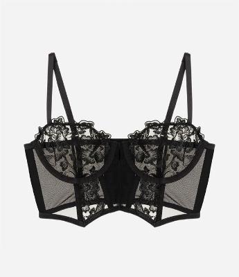 Corset Sem Bojo com Aro e Bordado Floral