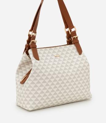 Bolsa Hobo Grande com Estampa Triângulos e Alça Contrastante