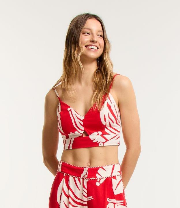 Blusa de Alça Cropped em Viscose e Linho com Estampa de Bananas - 1