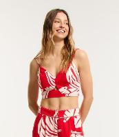 Blusa de Alça Cropped em Viscose e Linho com Estampa de Bananas - 1