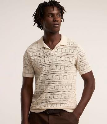 Camiseta Polo com Textura Patchwork e Gola em V