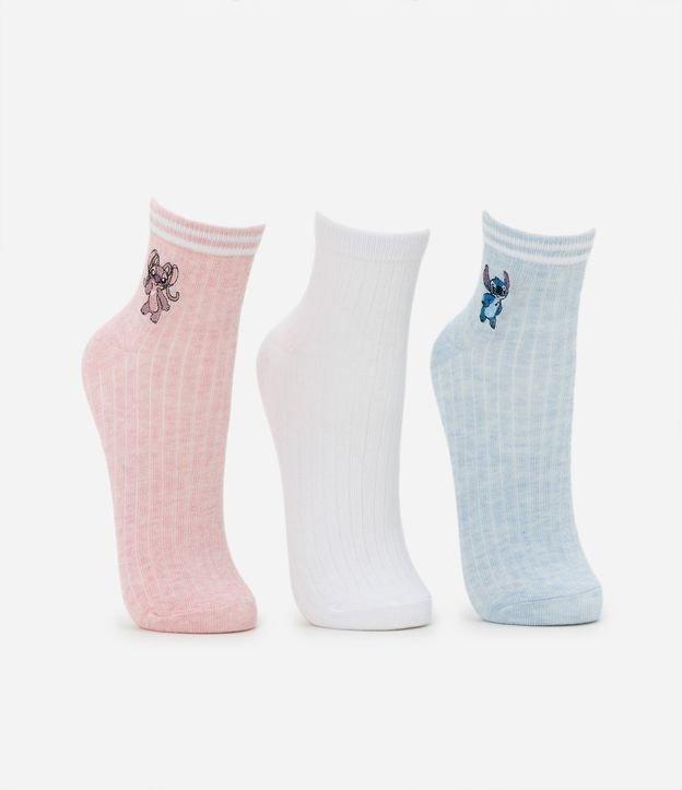 Kit 03 Meias Cano Baixo com Bordado Stitch e Angel - 1