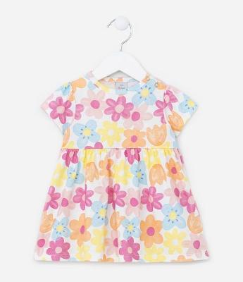 Vestido Infantil em Algodão com Estampa Floral - Tam  0 a 18 meses