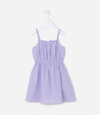 Vestido Infantil com Textura e Lacinho - Tam 1 a 5 Anos