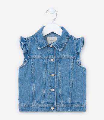 Colete Infantil em Jeans com Babados nas Cavas - Tam 1 a 5 Anos