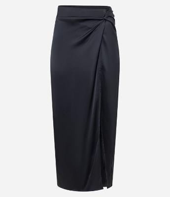 Saia Midi em Cetim com Nózinho Torcido e Fenda