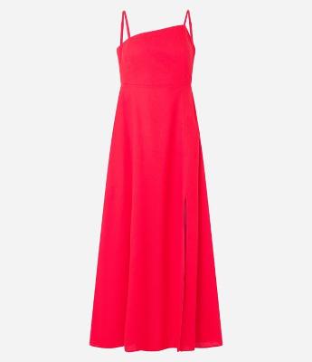 Vestido Longo em Viscolinho com Decote Assimétrico e Tiras nas Costas