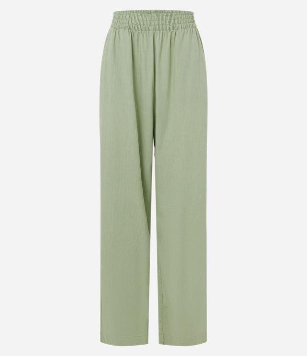 Calça Reta em Sarja com Cós Elástico - 1