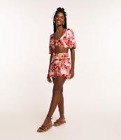 Short Curto em Viscose e Linho com Fivela e Estampa de Folhagens - 1